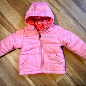 Columbia Reversible Pink Hooded Puffer Coat With Hood